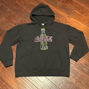 CocaCola hoodie black with neon coke bottle graphic drawstring / hood sz XL